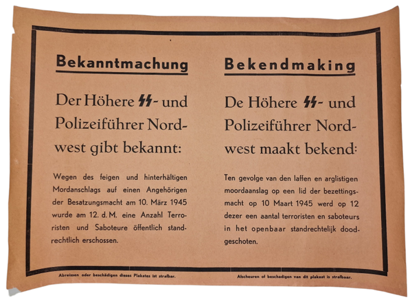 Original WW2 Dutch Waffen SS Poster - SS Execution of 30 civilians at the Weteringplantsoen, Amsterdam, March (1945)