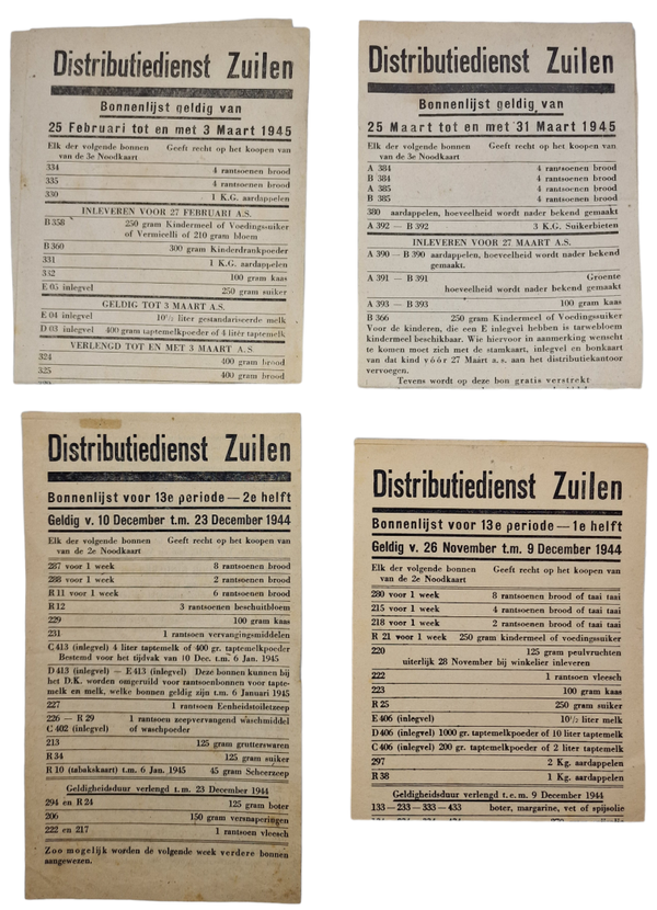 Original WW2 Dutch Document - Food distribution, Distributiedienst Zuilen food stamp sheets (1944 1945)