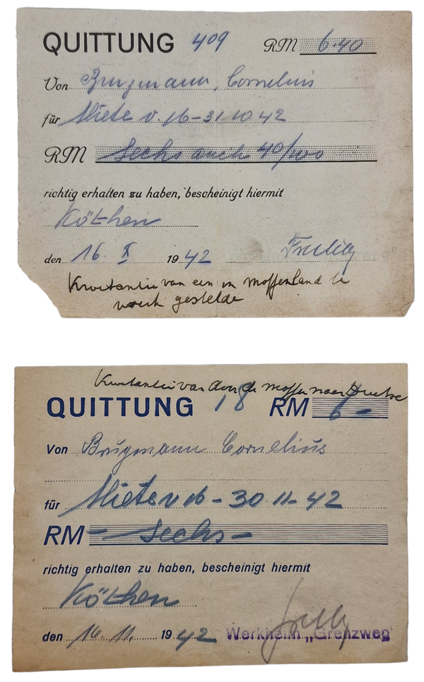 Original WW2 Dutch Document - Quittung Dutch forced worker, Deventer, Köthen, Werkheim Grenzweg (1942)