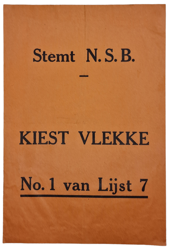 Original WW2 Dutch Collaboration NSB Document - Stemt NSB Kiest Vlekke (1935)