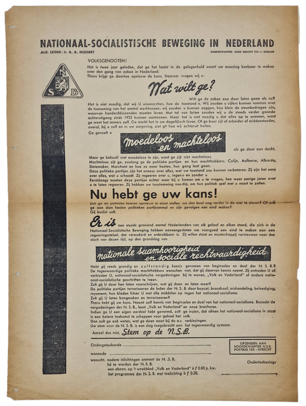Original WW2 Dutch Collaboration NSB Document - Wat wilt ge?