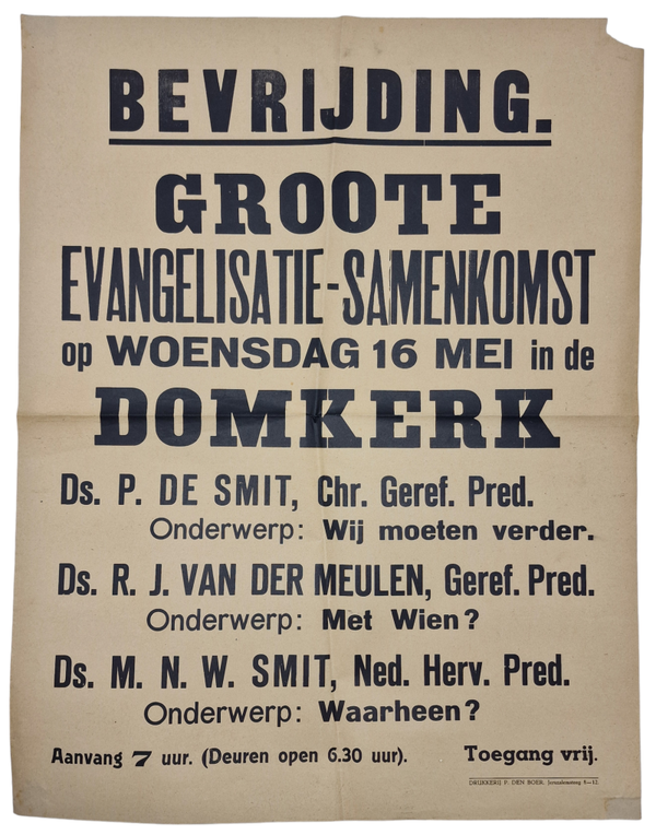 Original WW2 Dutch Liberation Poster - Liberation gathering Domkerk, Utrecht (1945)