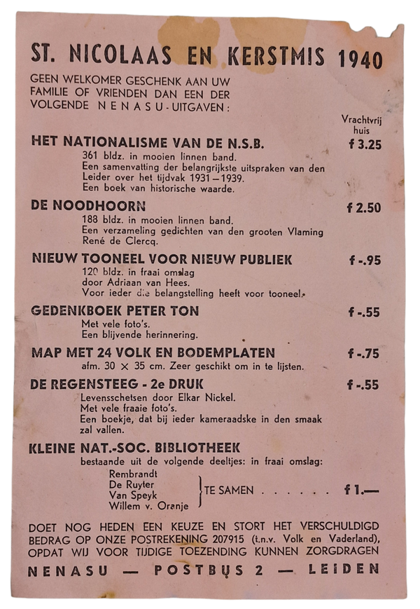 Original WW2 Dutch Collaboration NSB Document - St. Nicolaas advertisement folder NENASU (1940)