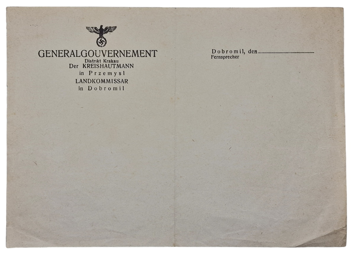 Original WW2 German Document - Writing paper Generalgouvernement ...