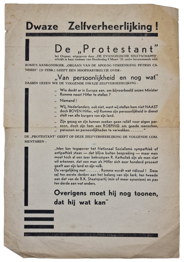 Original WW2 Dutch Collaboration NSB Document - Dwaze Zelfverheerlijking!
