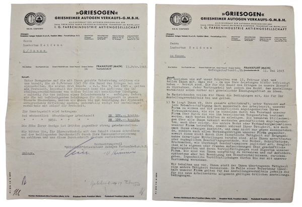 Original WW2 German Document - Dutch forced worker at Griesogen from The Hague, Frankfurt (1943)