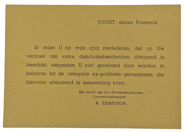 Original WW2 Dutch Document - Notice former concentration camp prisoner food stamps, Vught, Amsterdam (1945)