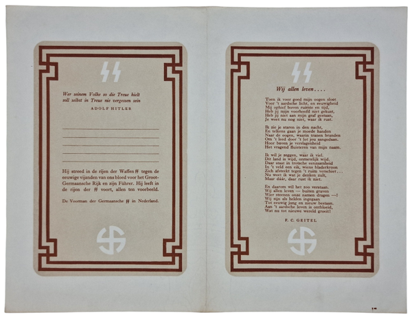 Original WW2 Dutch Waffen SS Document - Dutch Waffen SS citation for fallen soldiers