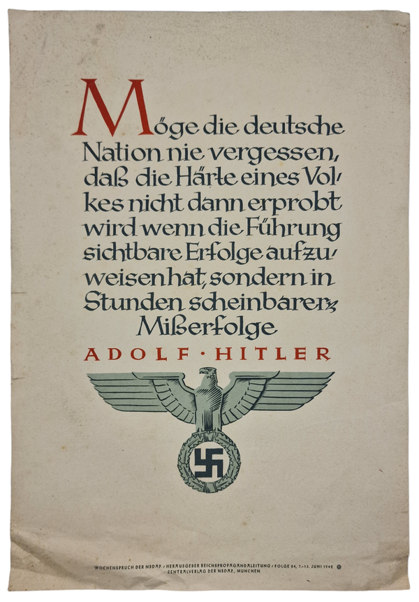Original WW2 German Poster - NSDAP Wochenspruch folge 24, Adolf Hitler (1942)