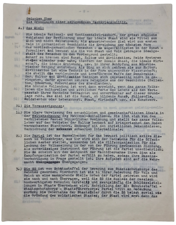 Original WW2 Dutch Collaboration Document - Gedanken über die Grundlagen einer zeitgemässen Nachkriegspolitik, Amsterdam (1945)
