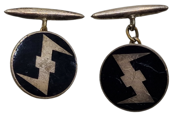 Original WW2 Dutch Collaboration NSB Cufflinks - WA Weerafdeeling Wolfsangel Cufflink set