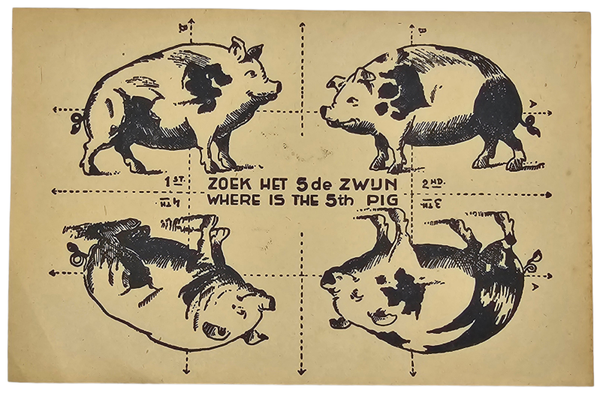 Original WW2 Dutch Liberation Document - Where is the 5th pig, Hitler caricature (1945)