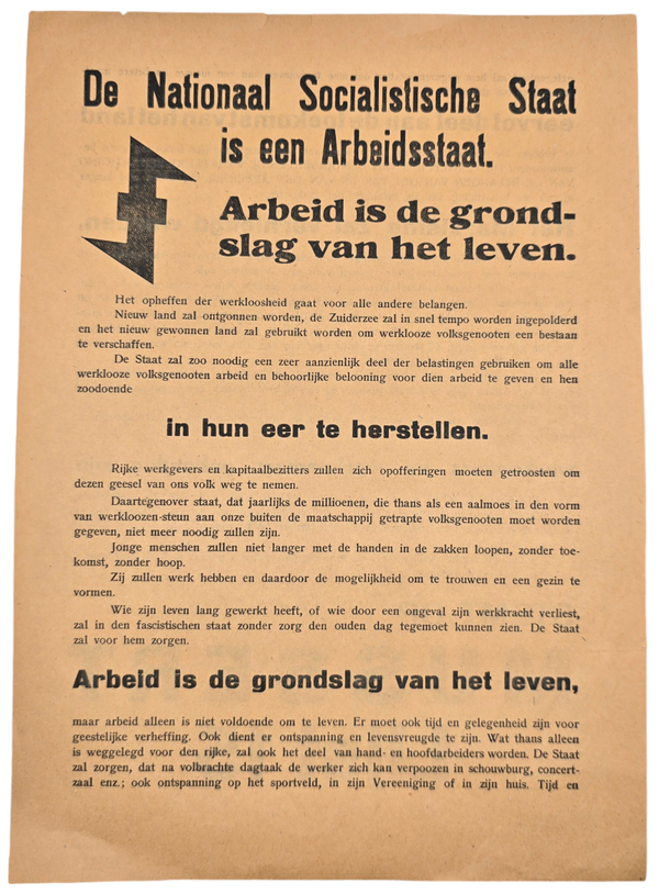 Original WW2 Dutch Collaboration NSB Document - De Nationaal Socialistische Staat is een Arbeidsstaat (1937)