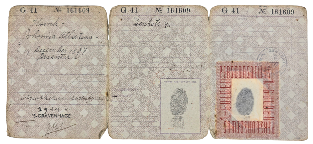 Original WW2 Dutch Document - ID card Persoonsbewijs Deventer, Den Haag ...