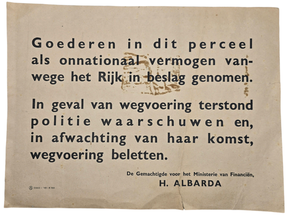 Original WW2 Dutch Liberation Poster - Confiscated goods warning, The Hague (1945)