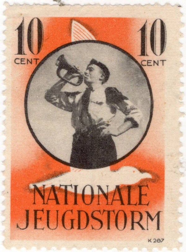 Original WW2 Dutch NSB Collaboration Document - Contribution seal NJS Jeugdstorm ''10 Cent Nationale Jeugd Storm''