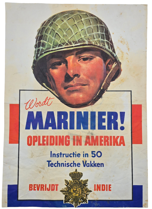 Original WW2 Dutch Poster - Wordt Marinier! Opleiding in Amerika! Bevrijdt Indie (1945)
