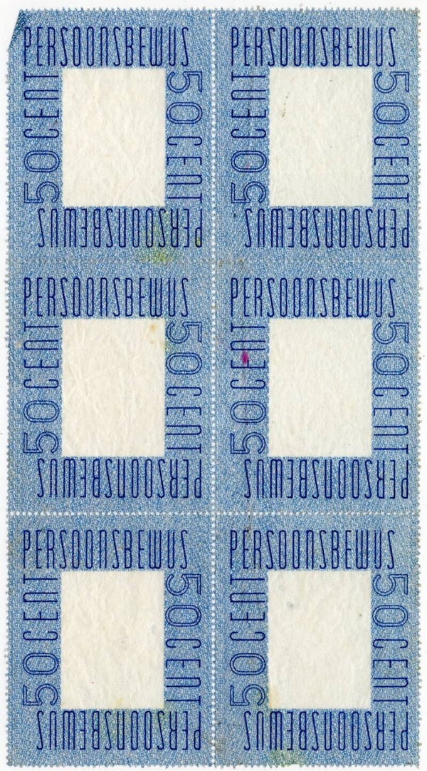Original WW2 Dutch Document - 6x Persoonsbewijs 50 Cent stamp seal