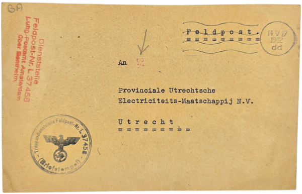Original WW2 German Document - Luftgau-Nachrichten-Regiment Holland, Amsterdam, Utrecht envelope (1942)