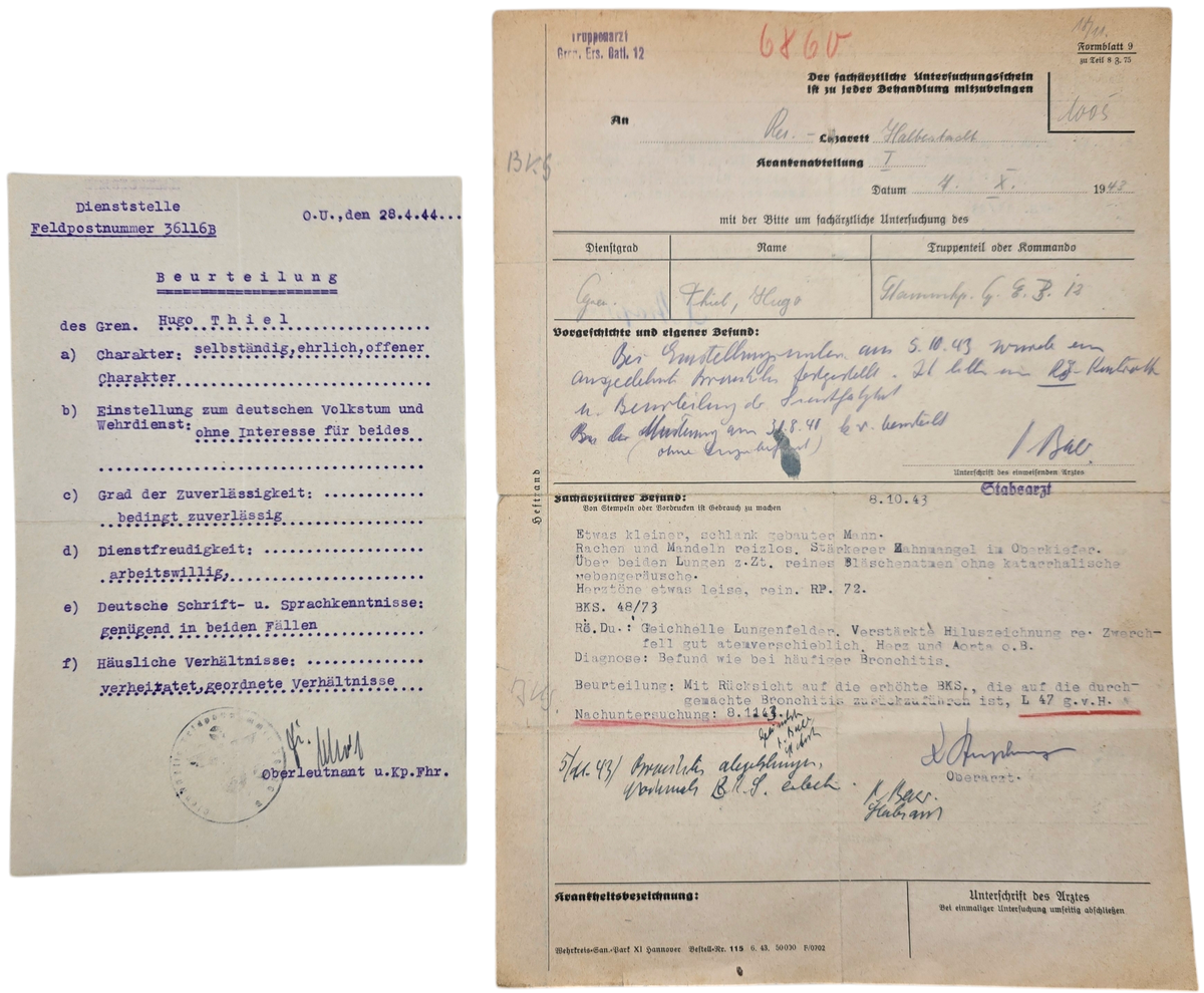 Original WW2 German Document - Doctors notes Genesenden Kp. Grenadier ...