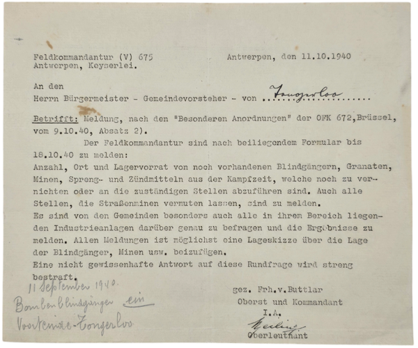 Original WW2 Belgian Document - Feldkommandantur 675 Antwerpen, Besonderen Anordnungen (1940)