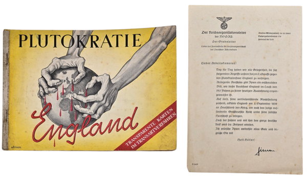 Original WW2 German Brochure - Plutokratie England with letter (1940)