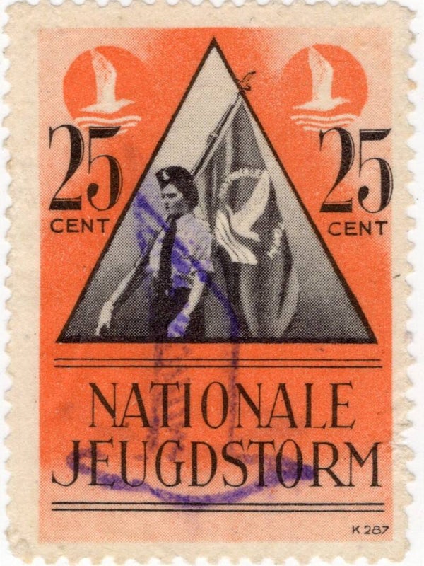 Original WW2 Dutch NSB Collaboration Document - Contribution seal NJS Jeugdstorm ''25 Cent Nationale Jeugd Storm'', stamped