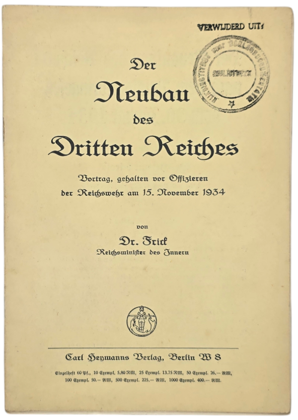 Original WW2 German Brochure - Der Neubau des Dritten Reiches, Dr. Wilhelm Frick (1934)