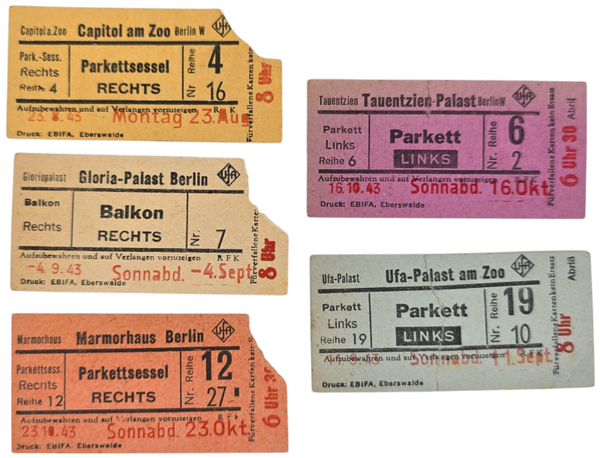 Original WW2 German Document - Entry tickets movies & Theatres Berlin (1943)