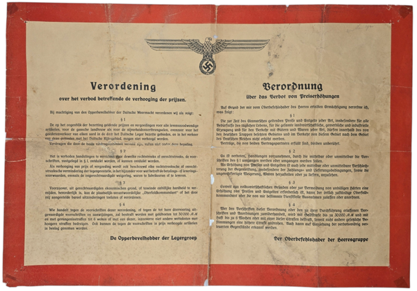 Original WW2 Dutch Poster - Regulation ban on price increases, Oberbefehlshaber des Heeresgruppe (1940)