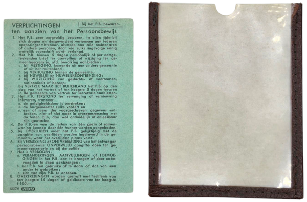 Original WW2 Dutch Document - ID Card Persoonsbewijs cover and info text