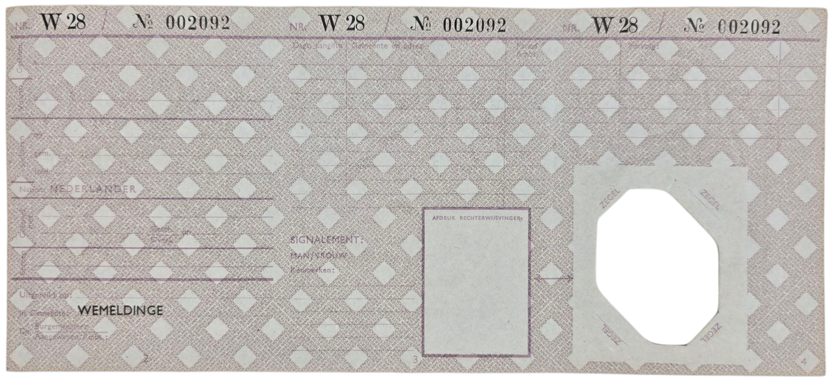 Original WW2 Dutch Document - Unused Persoonsbewijs Wemeldinge, Zeeland (2)