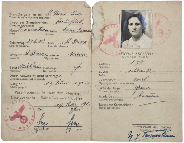 Original WW2 French Document - Ausweis an der Demarkationslinie, St Pierre, France (1942)