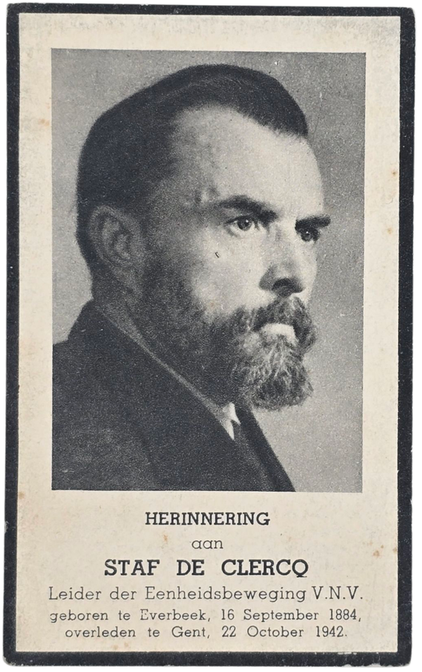 Original WW2 Flemish Collaboration VNV Document - Staf de Clercq death card (1942)