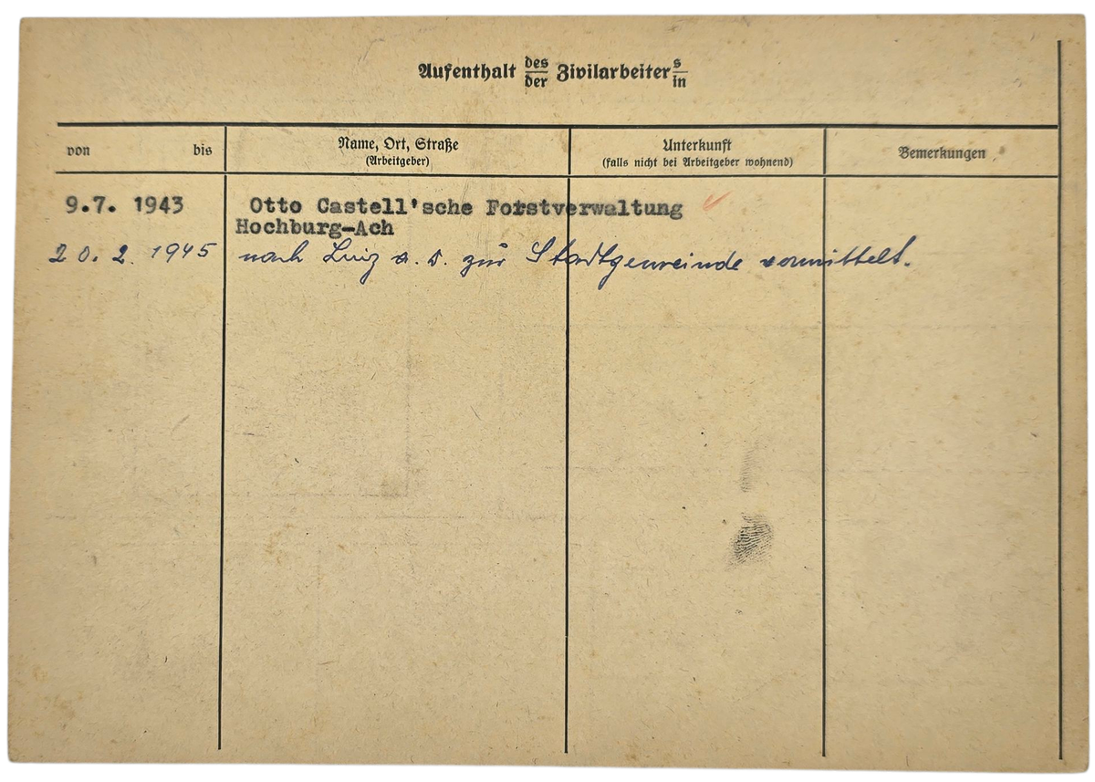 Original WW2 German Document - Registration card forced worker from ...