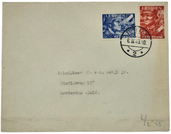 Original WW2 Dutch Collaboration NSB Document - Envelope Dutch SS Legioen Nederland stamps Tegelen Amsterdam (1943)