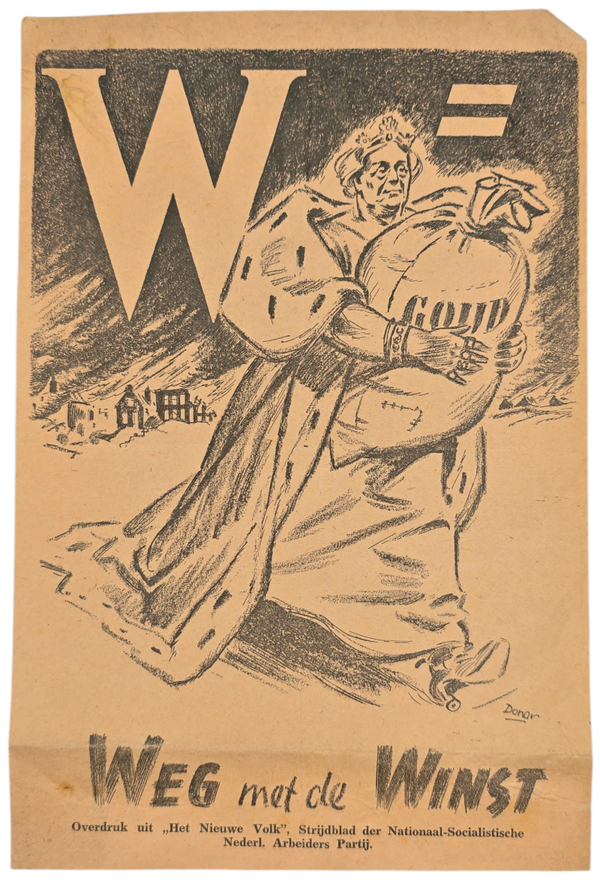 Original WW2 Dutch Collaboration NSNAP Document - Weg met de Winst Wilhelmina