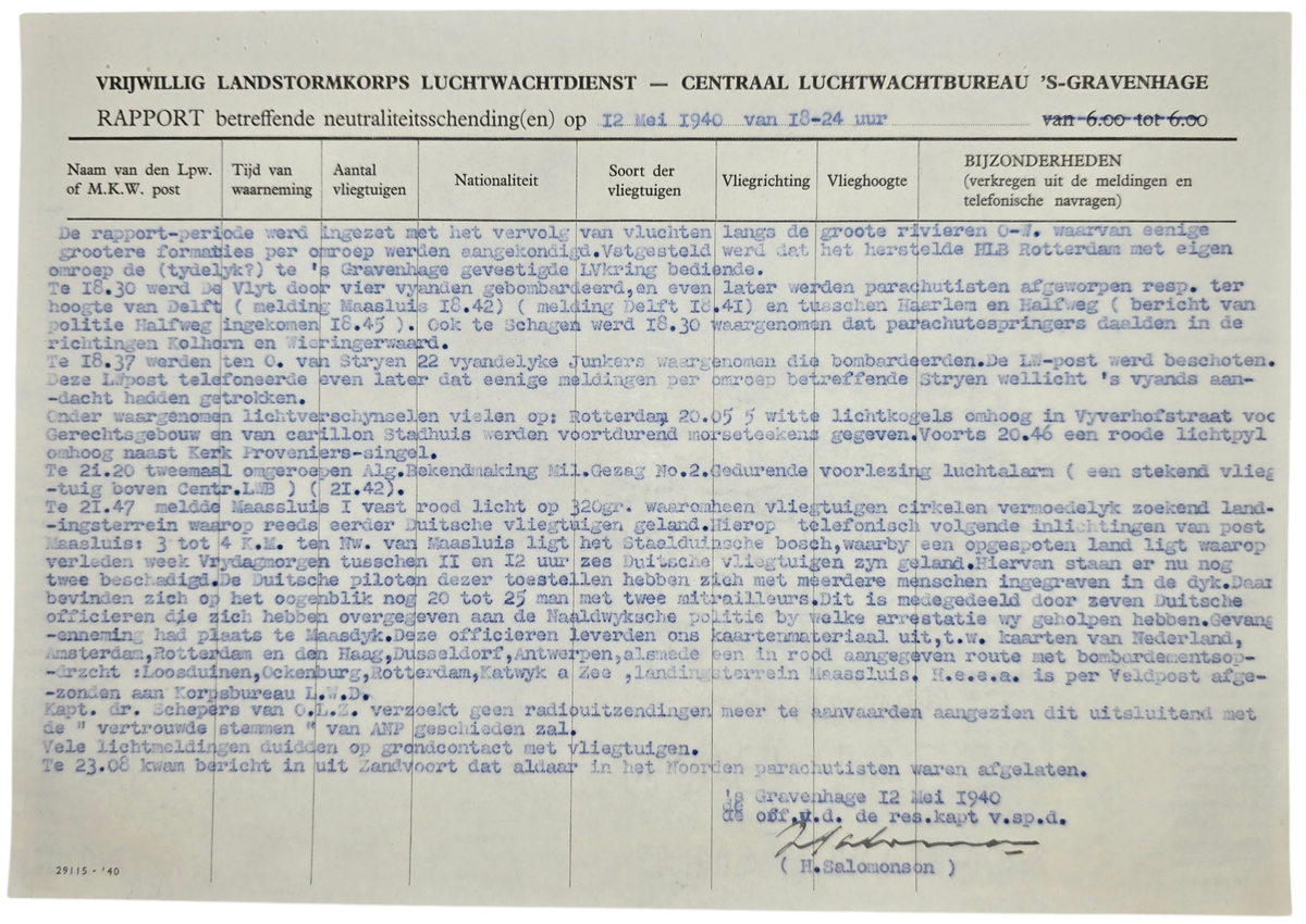 Original WW2 Dutch Document - Dutch Army Luchtwachtdienst air watch ...