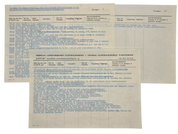 Original WW2 Dutch Document - Dutch Army Luchtwachtdienst air watch service report The Hague, 12th of May (1940)