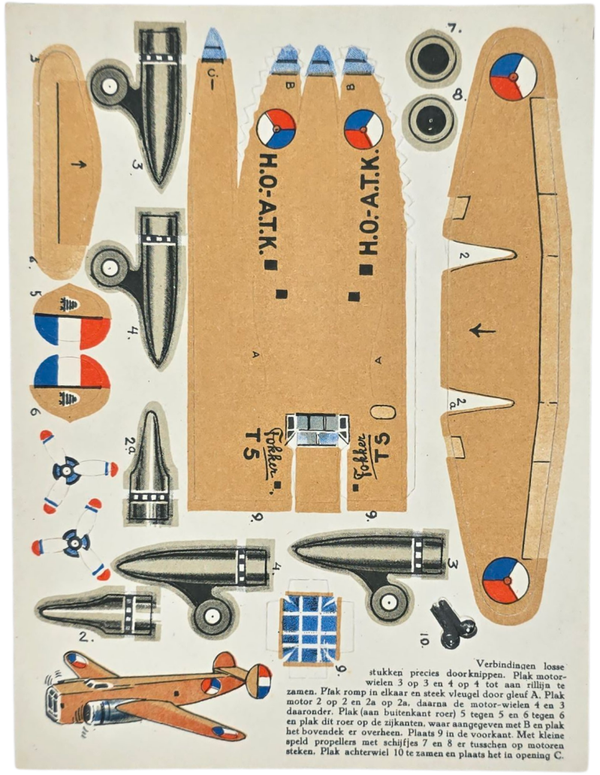 Original WW2 Dutch Document - Honig building kit airplane Fokker TV T5 Bomber (1939)