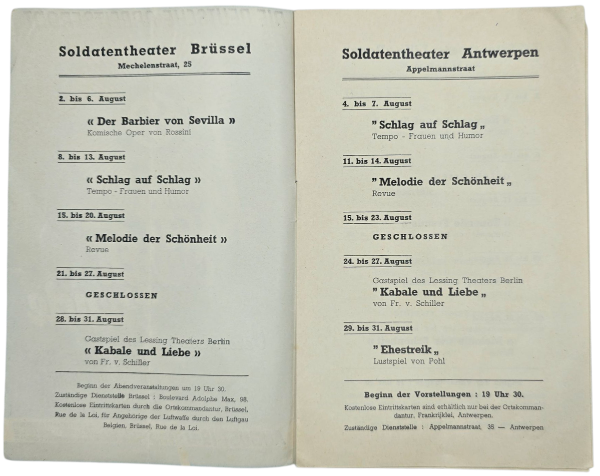 Original WW2 German KDF Brochure - Soldatentheatern Brüssel, Antwerpen ...