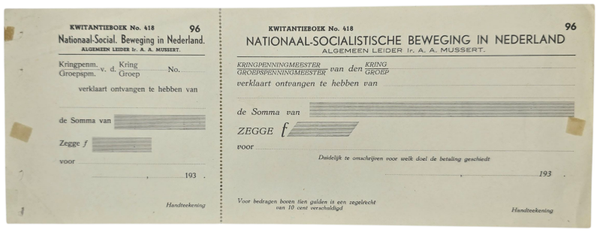 Original WW2 Dutch Collaboration NSB Document - Unissued quantity check NSB
