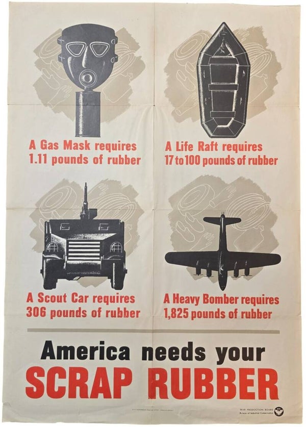 Original WW2 US Poster - America needs your scrap rubber (1942)