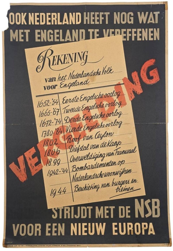 Original WW2 Dutch Collaboration NSB Poster - Ook Nederland heeft nog wat met Engeland te vereffenen Strijdt met de NSB voor een Nieuw Europa (1944)