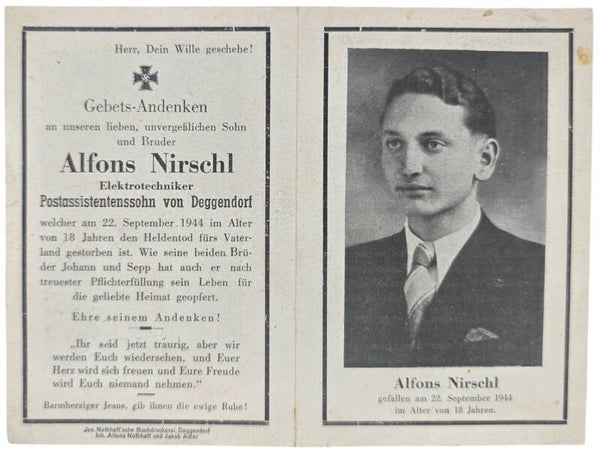 Original WW2 German Document - Death Card three brothers (1941 1944)