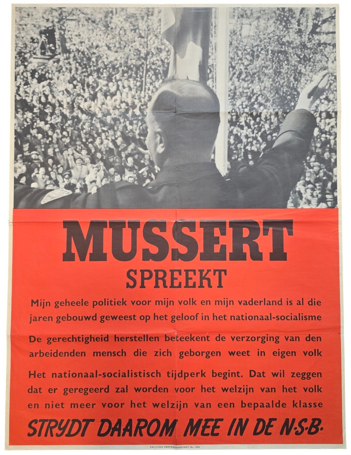 Original WW2 Dutch Collaboration NSB Poster - Mussert Spreekt (1941)