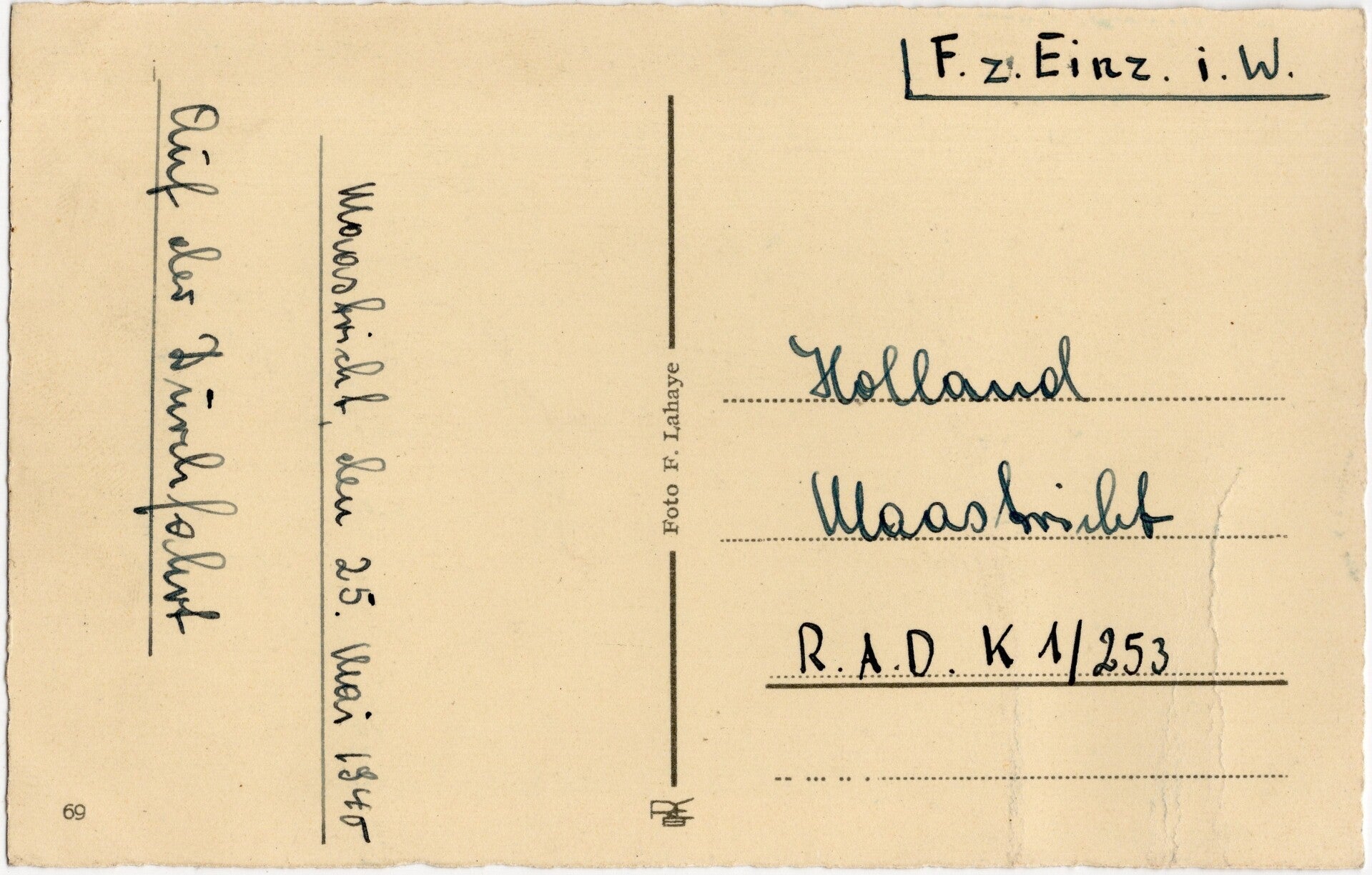 Original Dutch WW2 Postcard - Feldpost German RAD K1/251 Maastricht (1940)