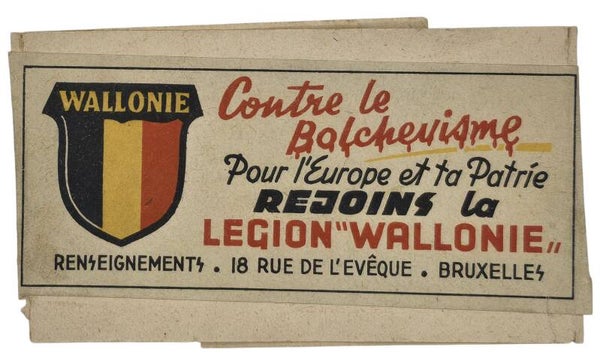Original WW2 Walloon Waffen SS Document - Contre le Bolchevisme Rejoints la Legion Wallonie, Bruxelles (1941)