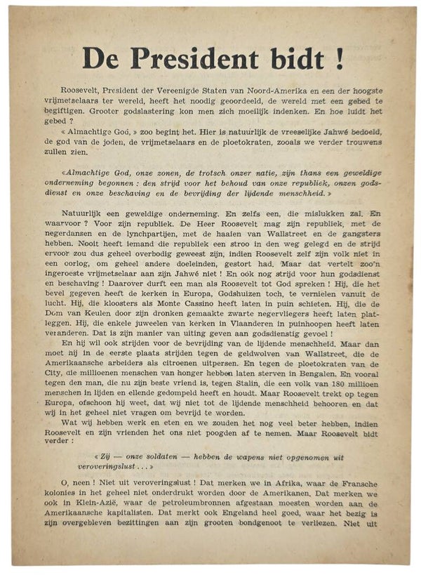 Original WW2 Flemish Waffen SS Document - De President bidt! Ersatzkommando Flandern, Brussel