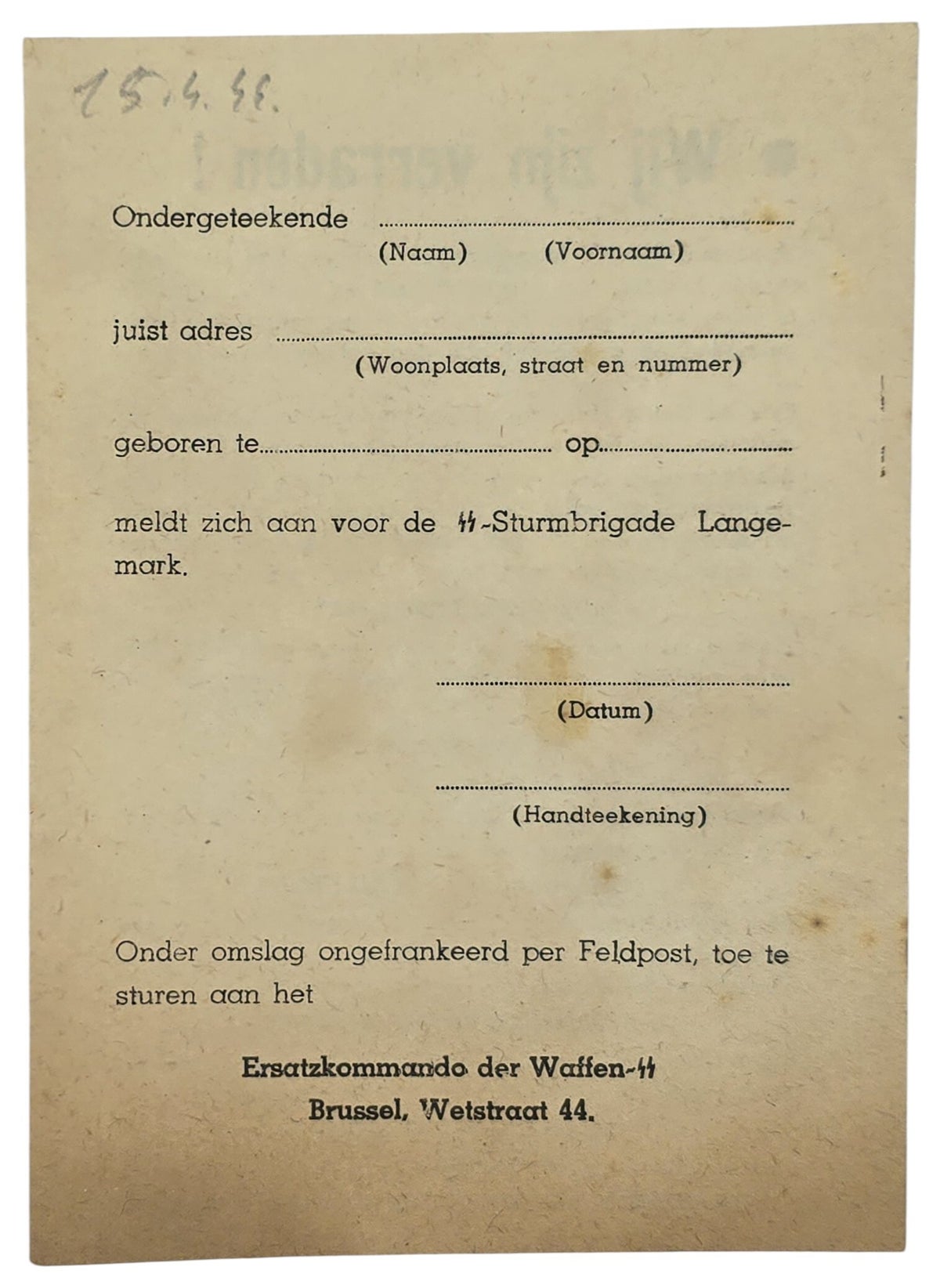Original WW2 Flemish Waffen SS Document - Wij zijn verraden!, SS ...